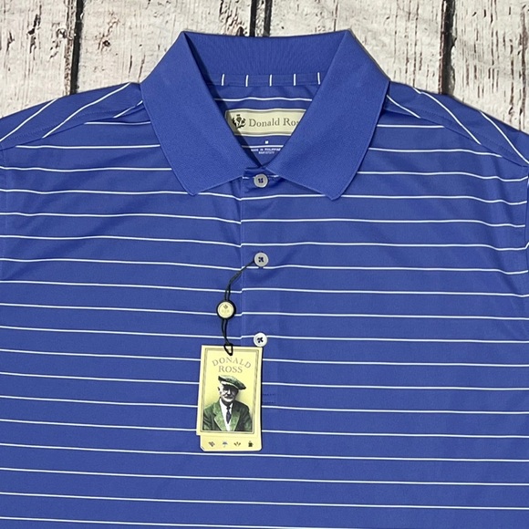 Donald Ross Men's Blue Striped Polo Shirt New Golf Golfer Shirt - Picture 2 of 6